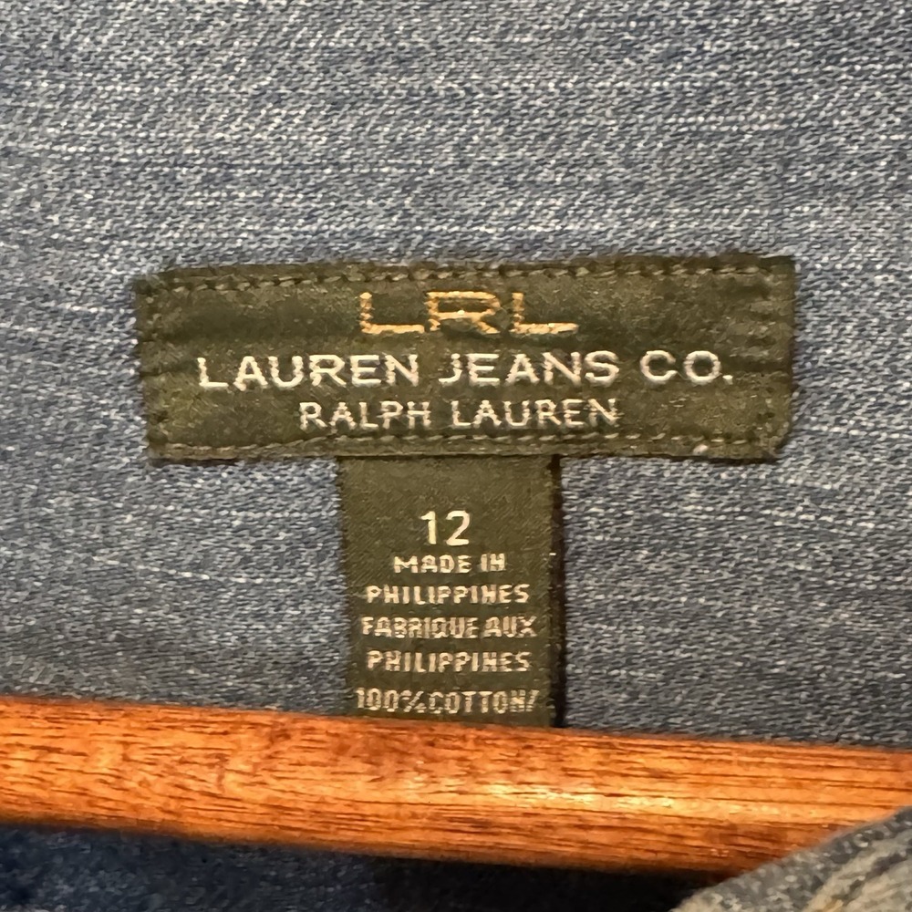 LRL Lauren Jeans Co Denim Romper Womens 12 Chambray Sleeveless Utility Tie Waist - Picture 3 of 13